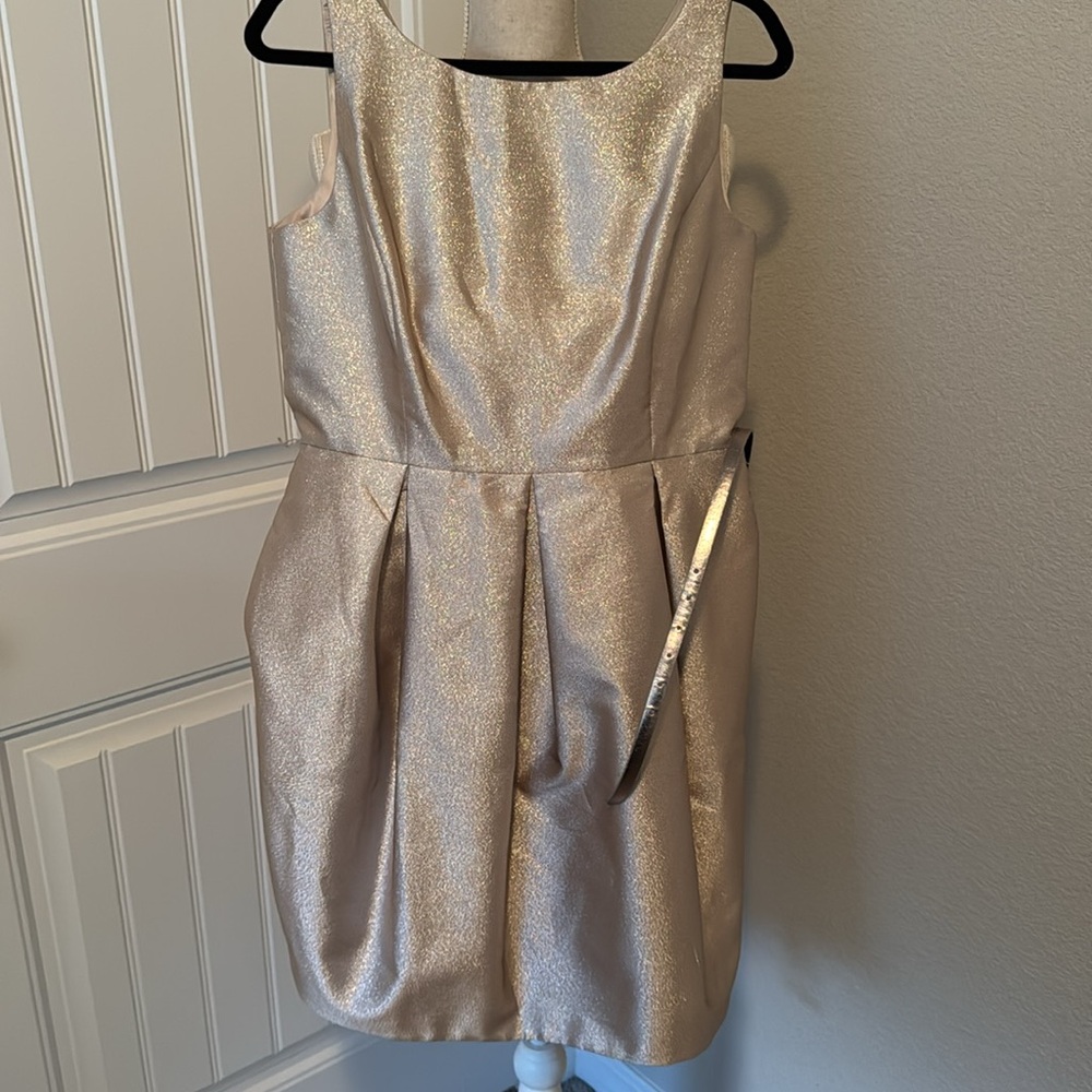 White House Black Market - Sleeveless Metallic Tulip Belted Dress